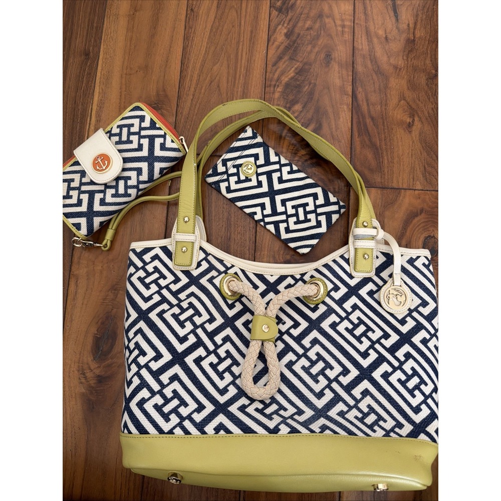 Spartina 449 Daufuskie Island Linen Leather Haig Port To Port Handbag & Wristlet